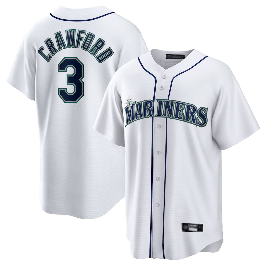 Rebec S.Mariners #3 J.P. Crawford Player White Home Game Stitched Jerseys