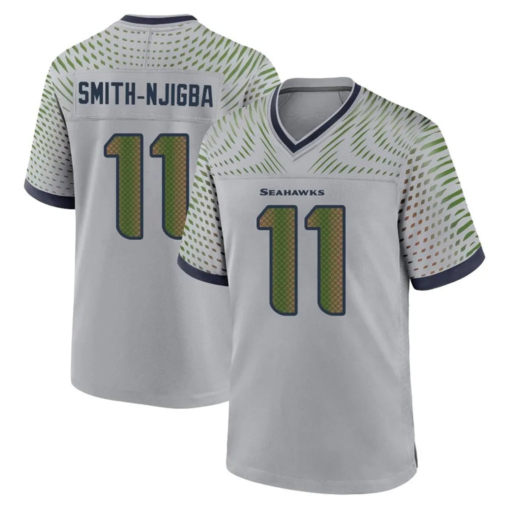 Rebec S.Seahawks #11 Jaxon Smith-Njigba Player Grey 2025 Rivalries Collection Home Game Stitched Jerseys