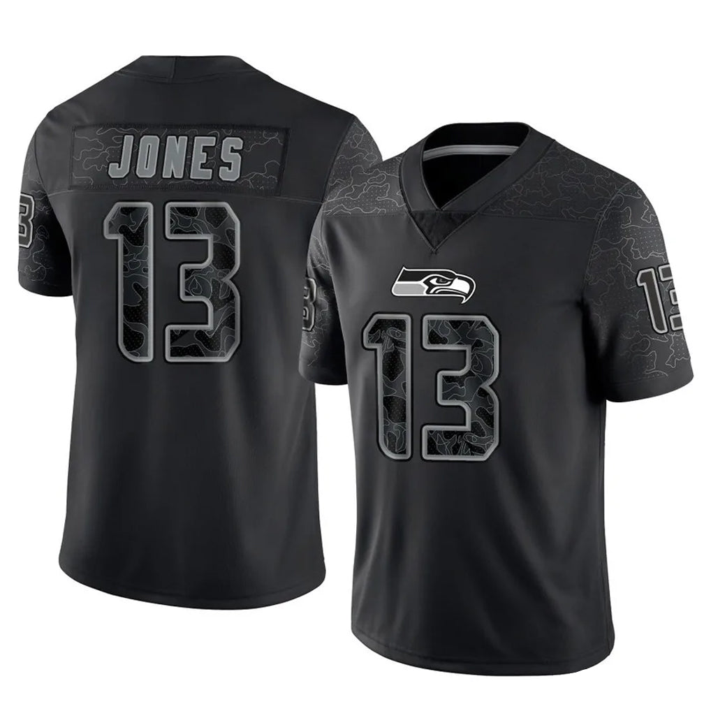 Rebec S.Seahawks #13 Ernest Jones IV Player Black Limited Reflective Home Game Stitched Jerseys