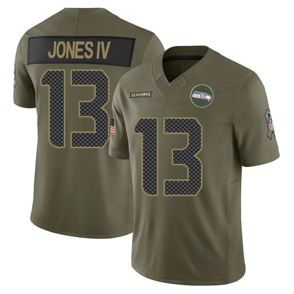 Rebec S.Seahawks #13 Ernest Jones IV Player Olive 2025 Salute To Service Limited Home Game Stitched Jerseys