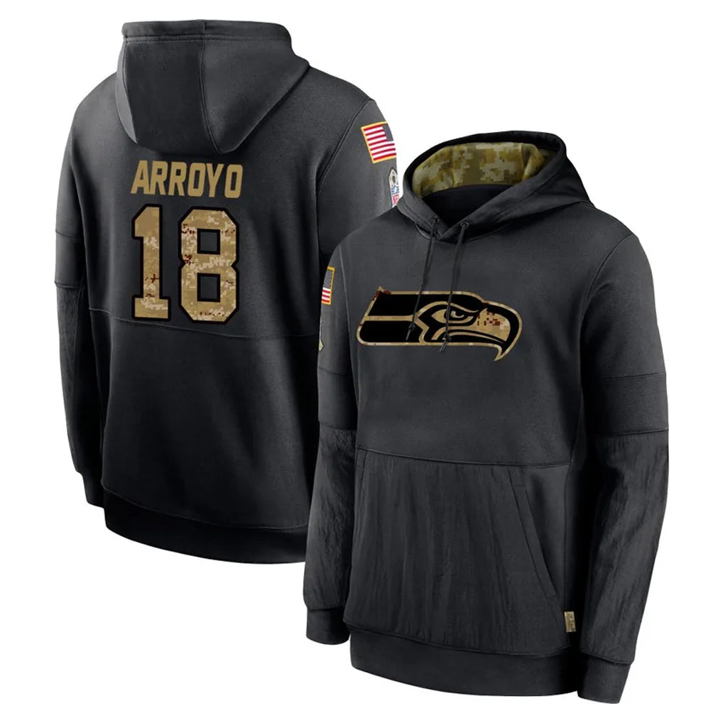 Rebec S.Seahawks #18 Elijah Arroyo Player Black Salute to Service Hoodies Limited Game Stitched Jerseys