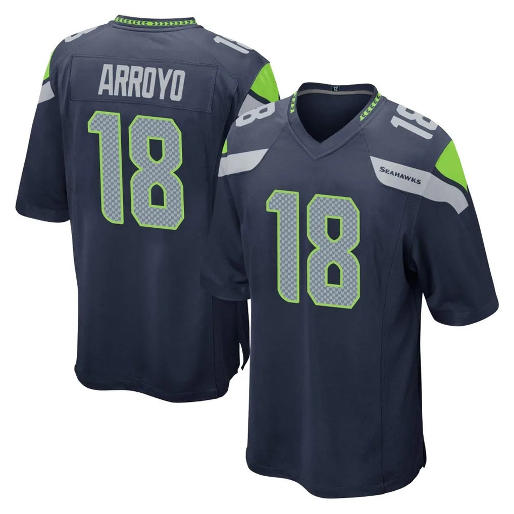 Rebec S.Seahawks #18 Elijah Arroyo Player Navy Home Game Stitched Jerseys