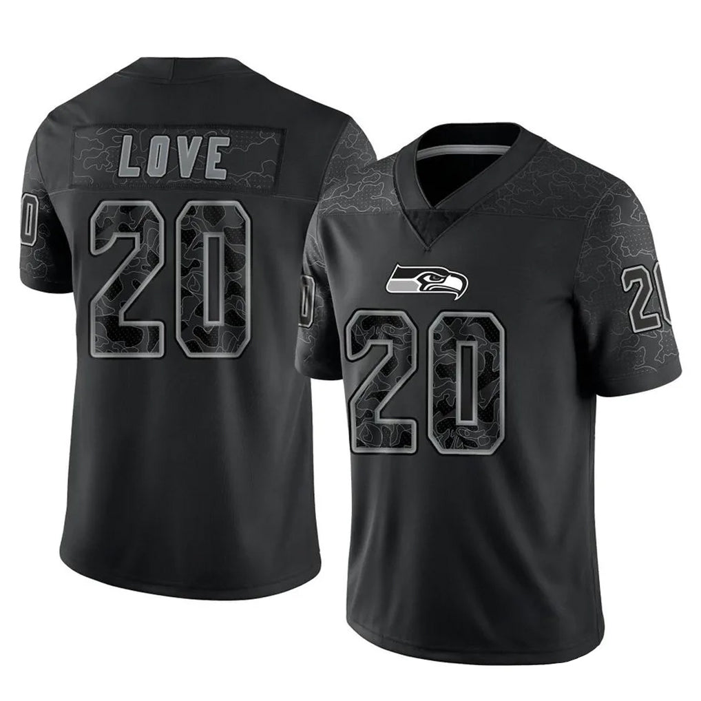 Rebec S.Seahawks #20 Julian Love Player Black Limited Reflective Home Game Stitched Jerseys