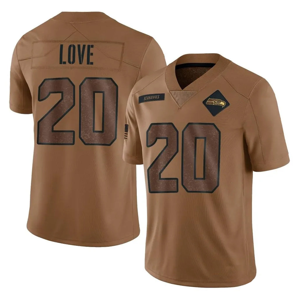 Rebec S.Seahawks #20 Julian Love Player Brown Limited Salute To Service Home Game Stitched Jerseys