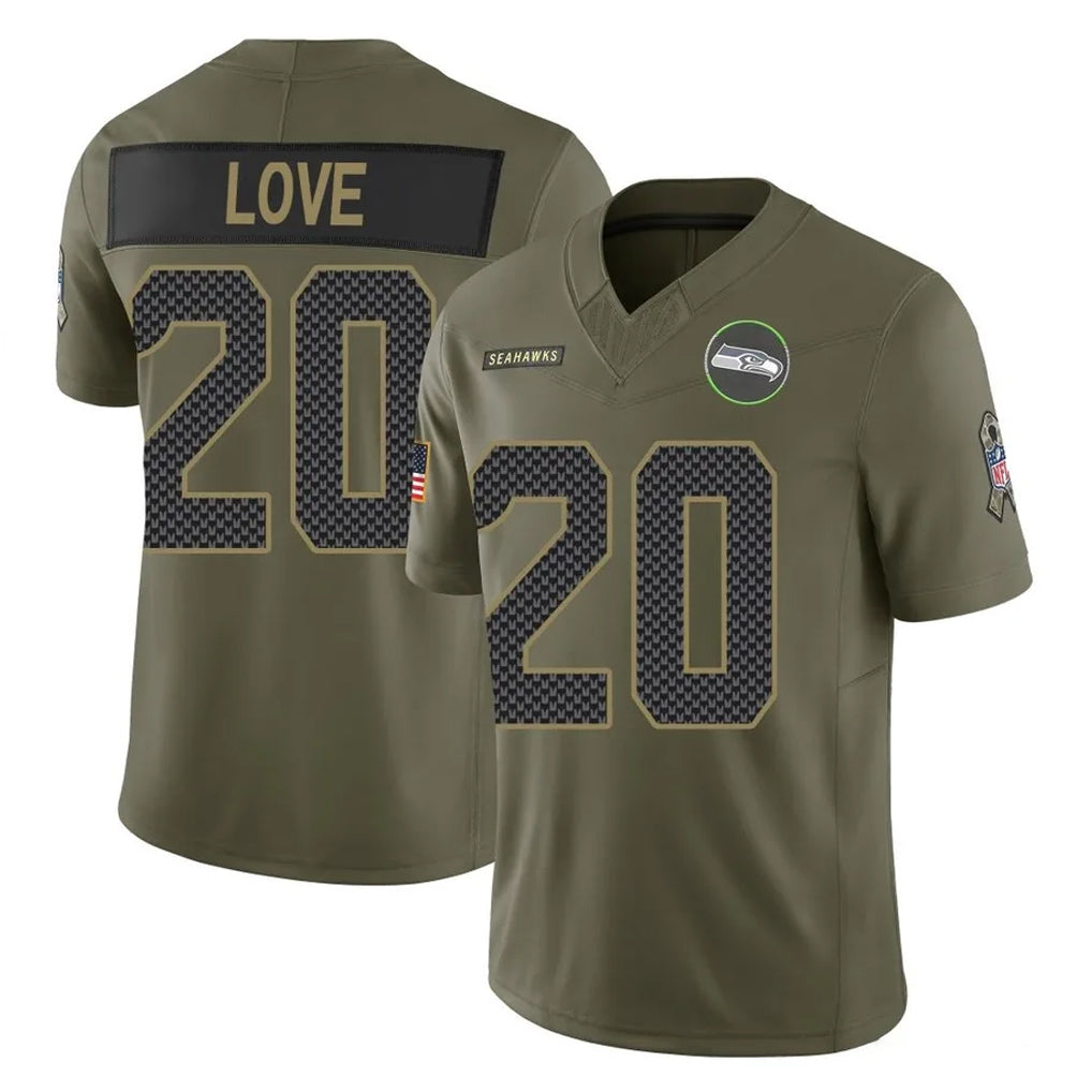 Rebec S.Seahawks #20 Julian Love Player Olive 2025 Salute To Service Limited Home Game Stitched Jerseys