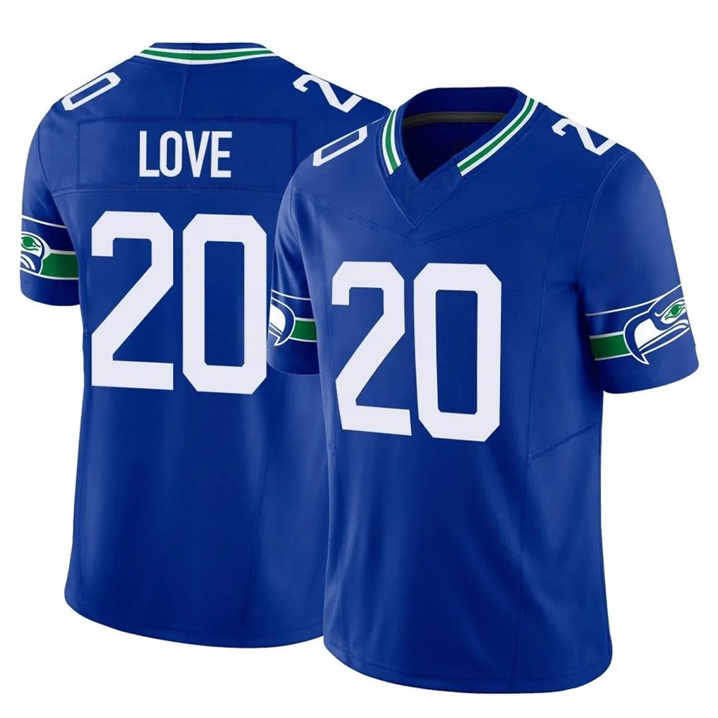 Rebec S.Seahawks #20 Julian Love Player Royal Limited Throwback Vapor F.U.S.E. Home Game Stitched Jerseys