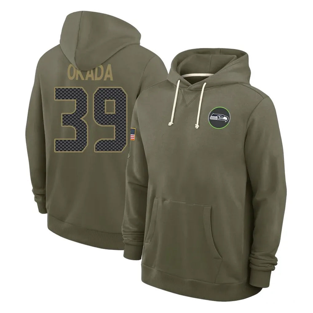 Rebec S.Seahawks #39 Ty Okada Player Olive Salute to Service Pullover Hoodies Limited Stitched Jerseys
