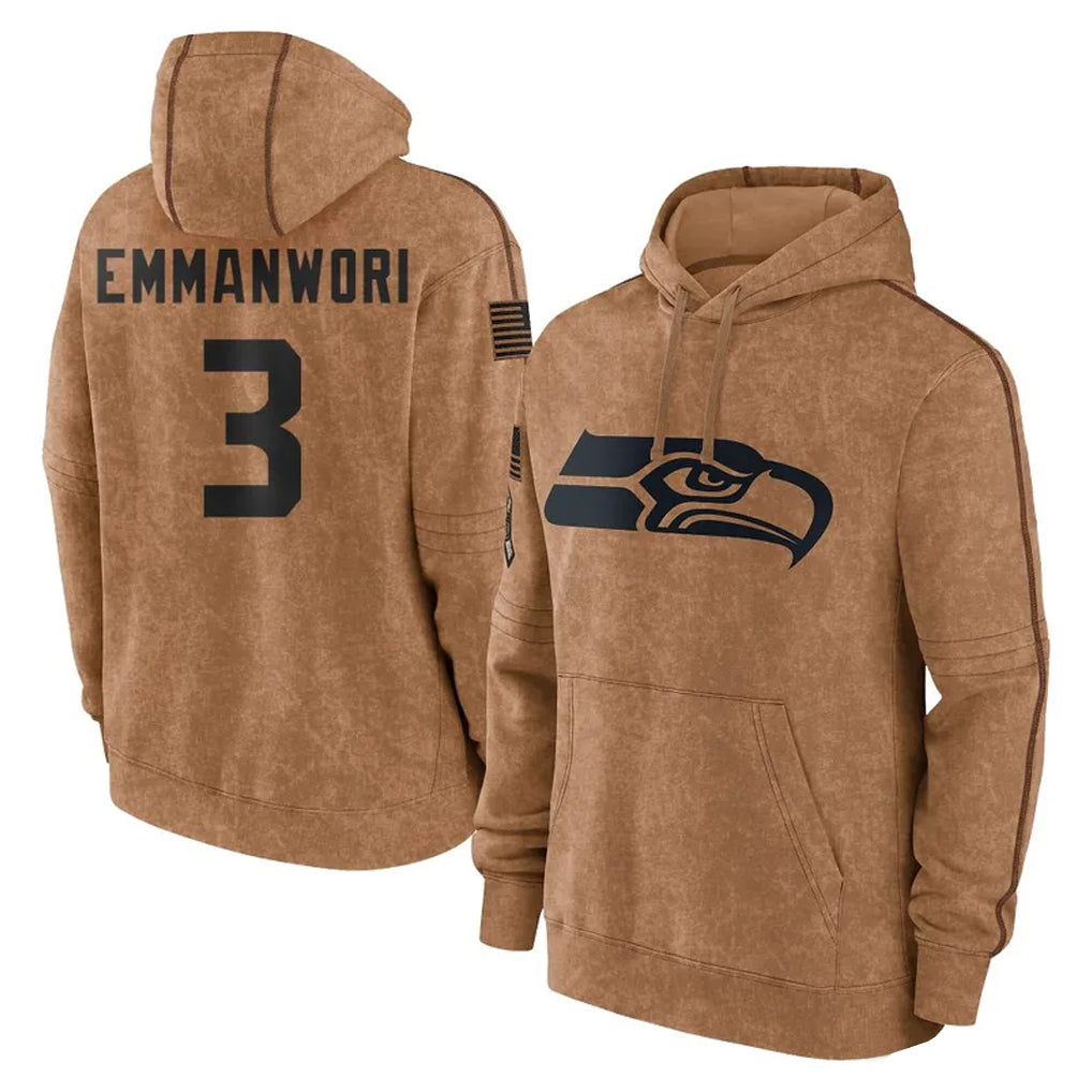 Rebec S.Seahawks #3 Nick Emmanwori Player Brown Limited Salute to Service Pullover Hoodies Game Stitched Jerseys