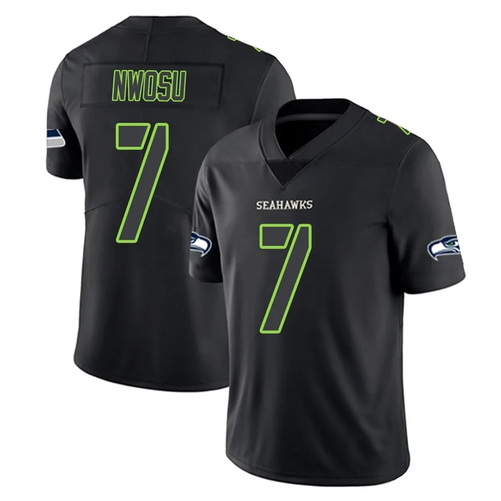Rebec S.Seahawks #7 Uchenna Nwosu Player Black Impact Limited Home Game Stitched Jerseys