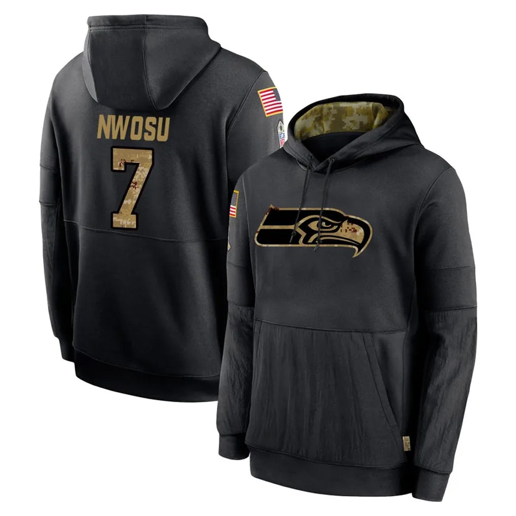 Rebec S.Seahawks #7 Uchenna Nwosu Player Black Salute to Service Hoodies Limited Game Stitched Jerseys