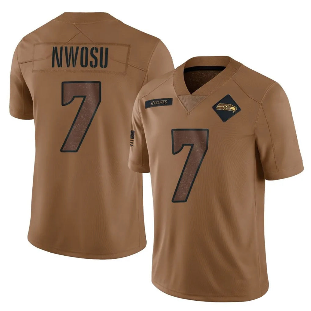 Rebec S.Seahawks #7 Uchenna Nwosu Player Brown Limited Salute To Service Home Game Stitched Jerseys