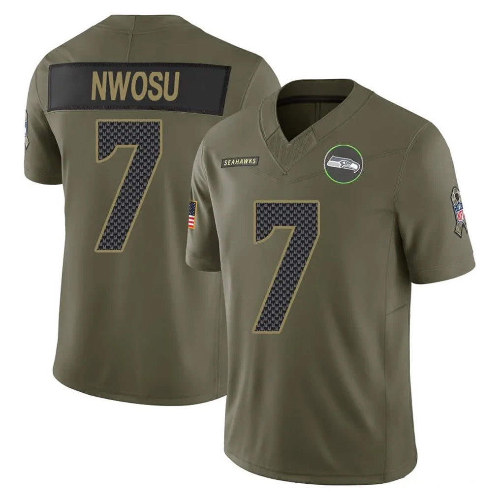 Rebec S.Seahawks #7 Uchenna Nwosu Player Olive 2025 Salute To Service Limited Home Game Stitched Jerseys