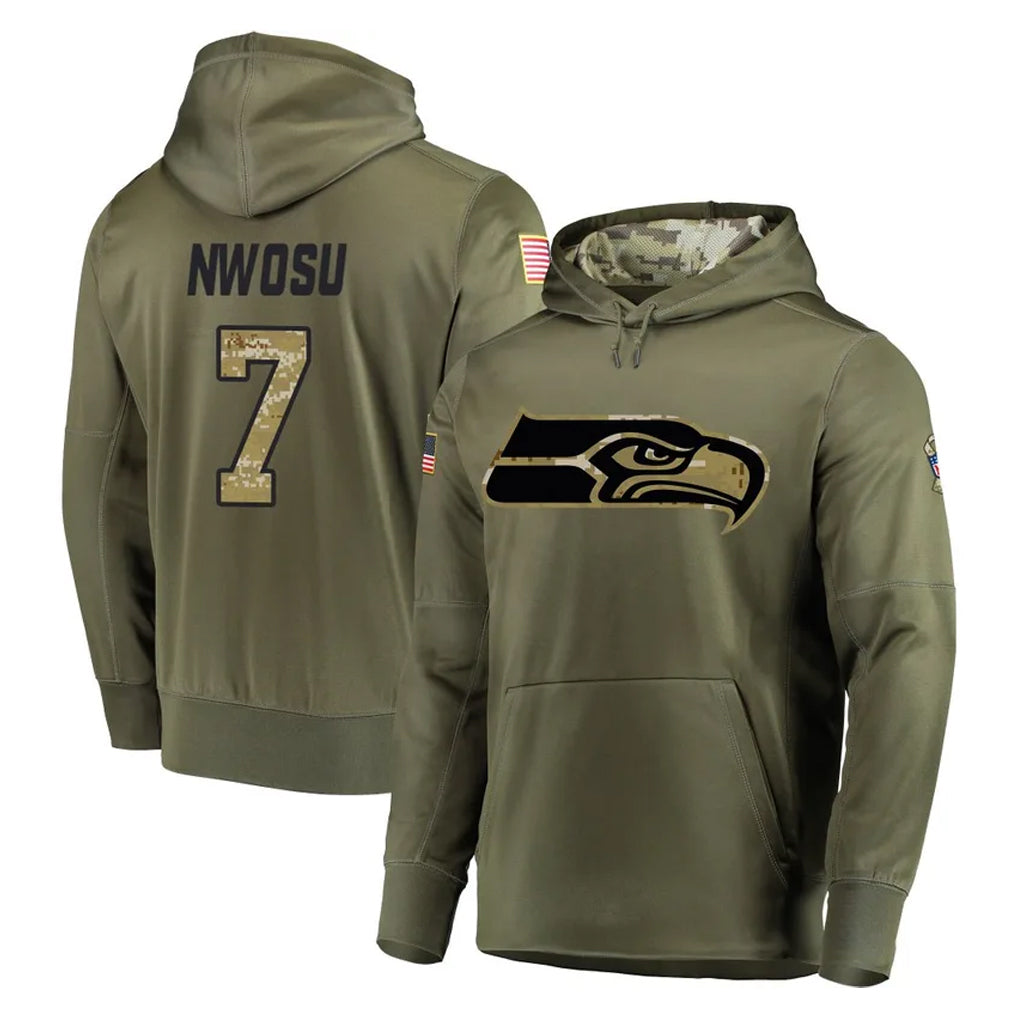 Rebec S.Seahawks #7 Uchenna Nwosu Player Olive Salute to Service Pullover Hoodie Home Game Stitched Jerseys