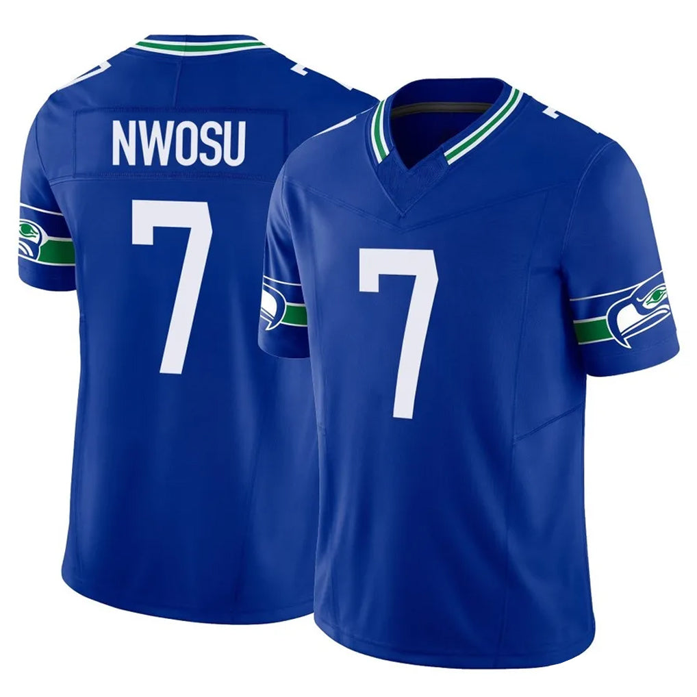 Rebec S.Seahawks #7 Uchenna Nwosu Player Royal Limited Throwback Vapor F.U.S.E. Home Game Stitched Jerseys