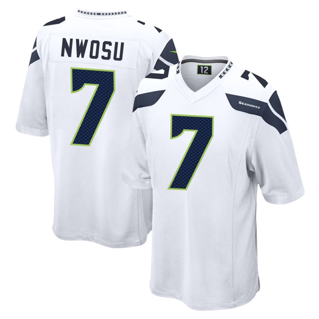 Rebec S.Seahawks #7 Uchenna Nwosu Player White Home Game Stitched Jerseys