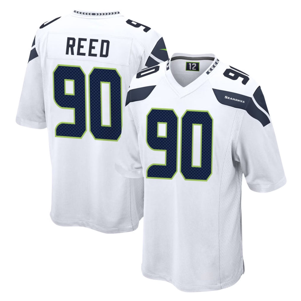Rebec S.Seahawks #90 Jarran Reed Player White Home Game Stitched Jerseys