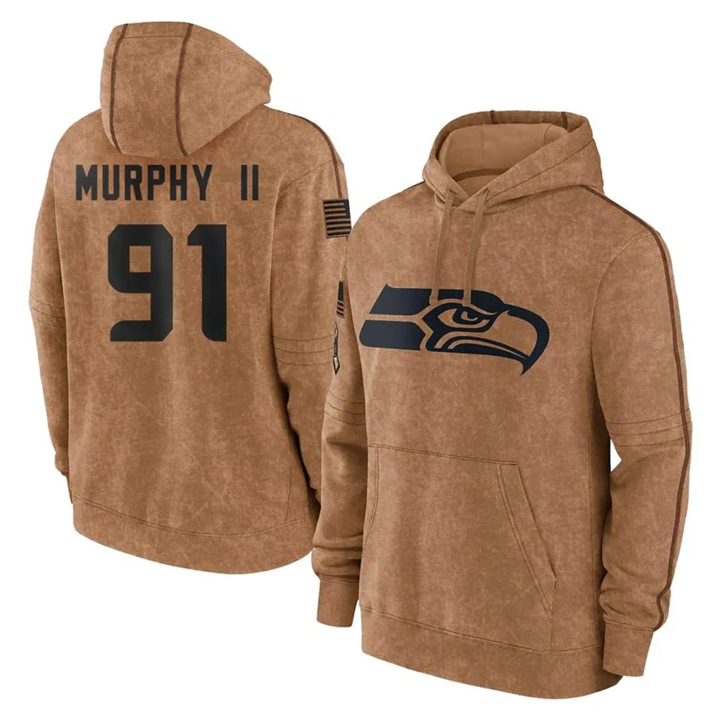 Rebec S.Seahawks #91 Byron Murphy II Player Brown Limited Salute to Service Pullover Hoodies Game Stitched Jerseys