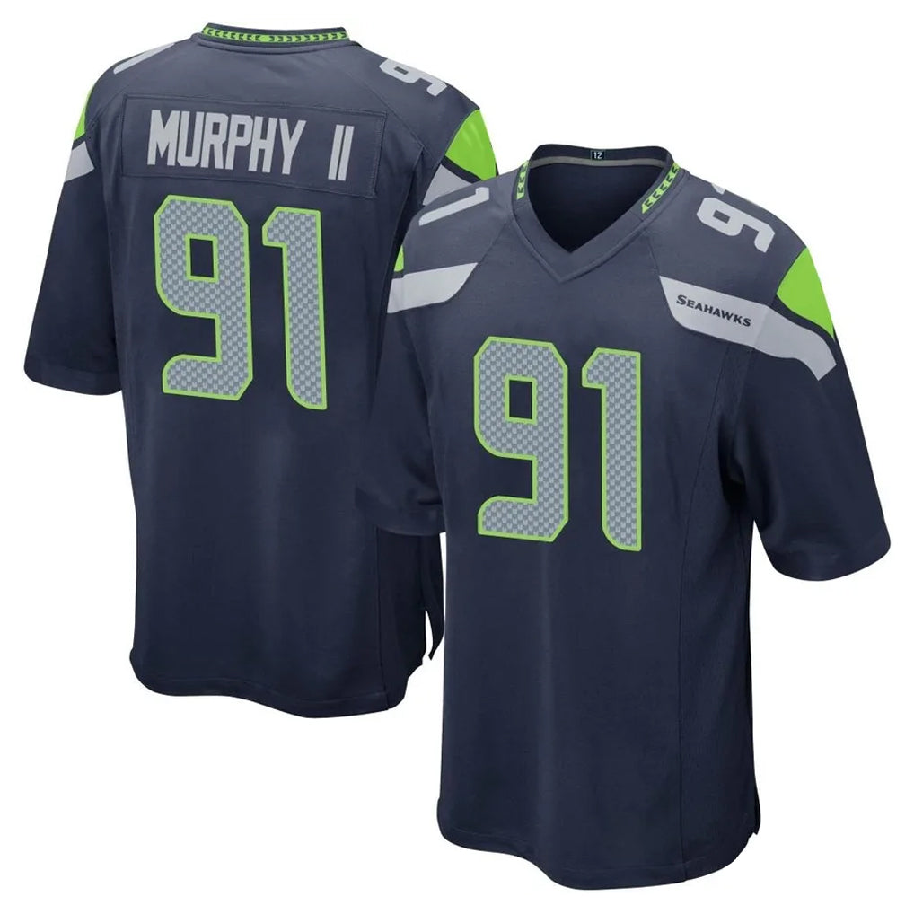 Rebec S.Seahawks #91 Byron Murphy II Player Navy Home Game Stitched Jerseys