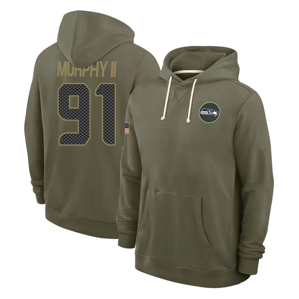 Rebec S.Seahawks #91 Byron Murphy II Player Olive Salute to Service Pullover Hoodies Limited Stitched Jerseys