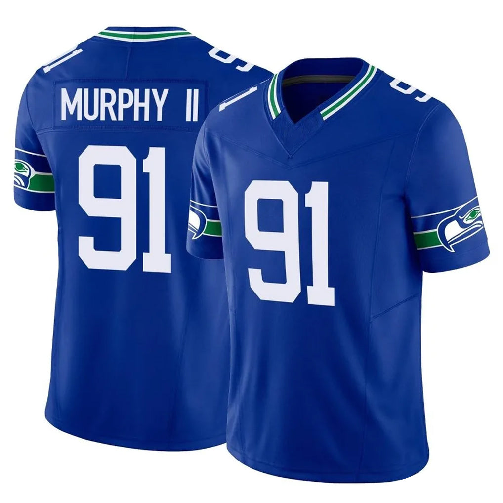 Rebec S.Seahawks #91 Byron Murphy II Player Royal Limited Throwback Vapor F.U.S.E. Home Game Stitched Jerseys