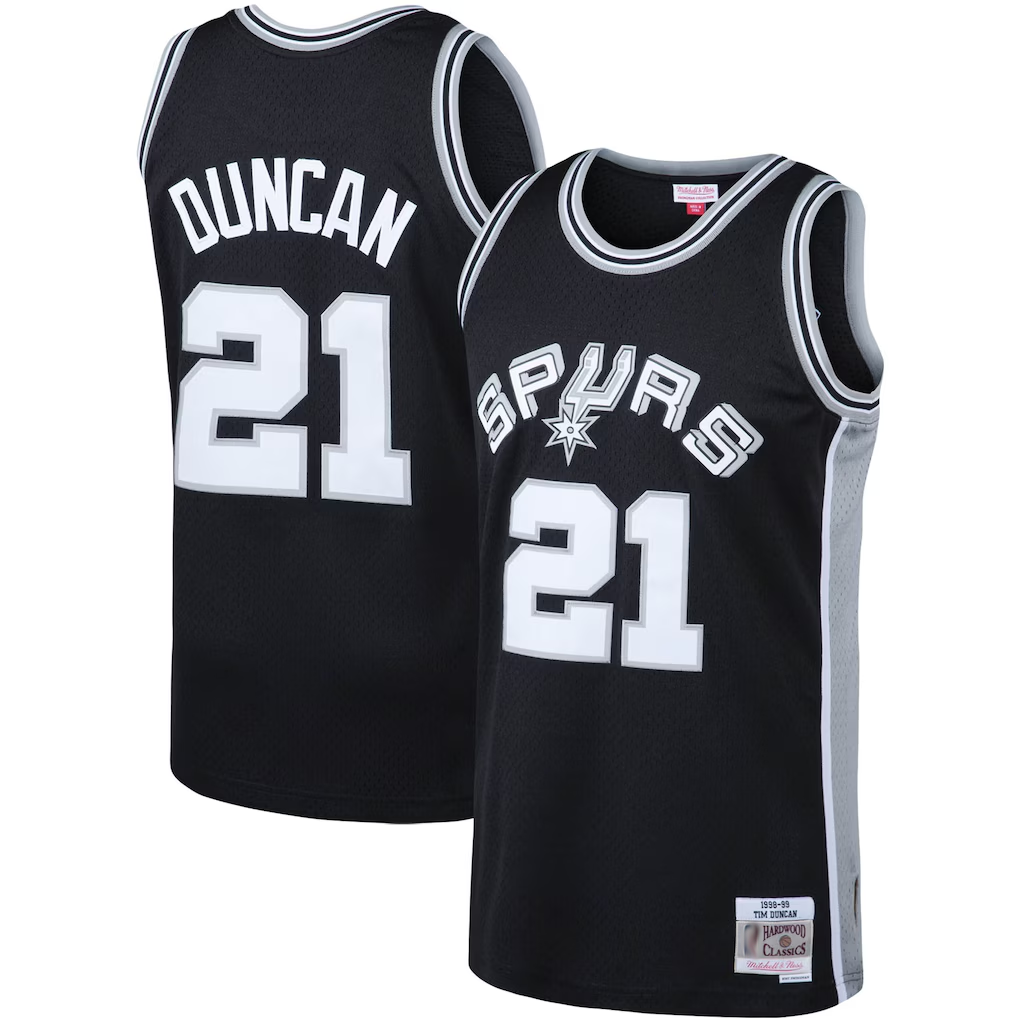 Rebec SA.Spurs #21 Tim Duncan Mitchell & Ness Black 199899 Big & Tall Hardwood Classics Swingman Jerseys