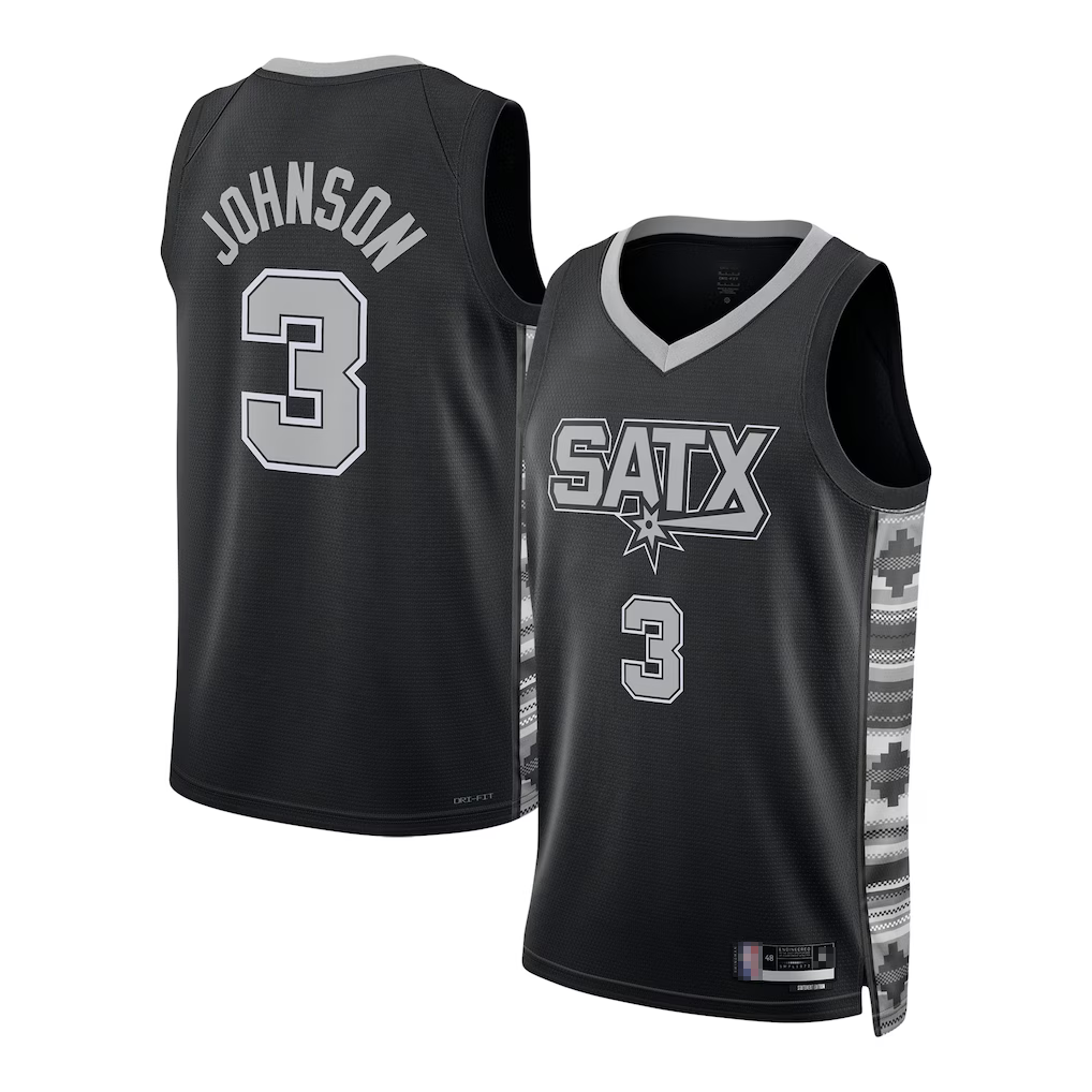 Rebec SA.Spurs #3 Keldon Johnson Black Swingman Jerseys - Statement Edition