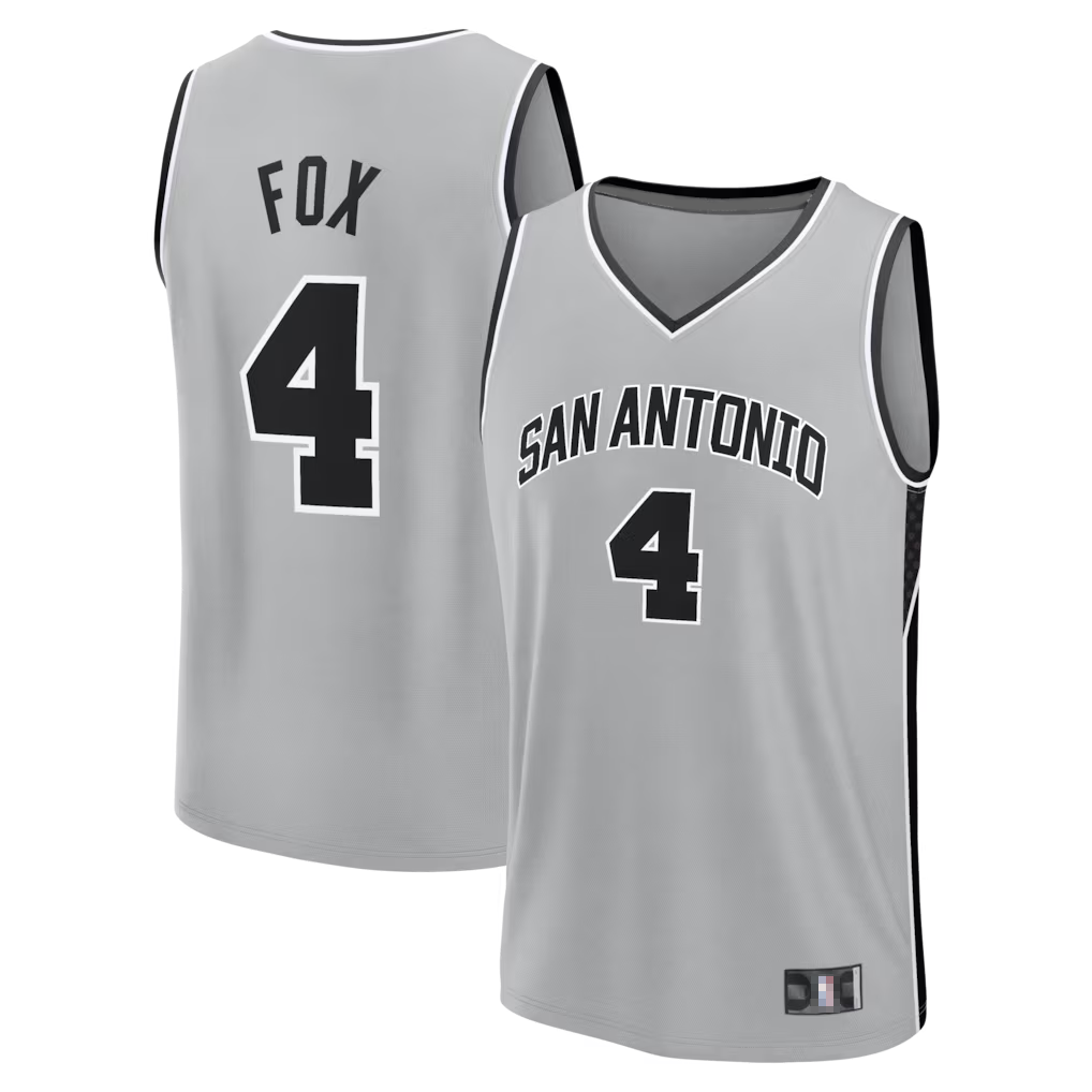 Rebec SA.Spurs #4 De'Aaron Fox Fanatics Silver Fast Break Jerseys - Statement Edition