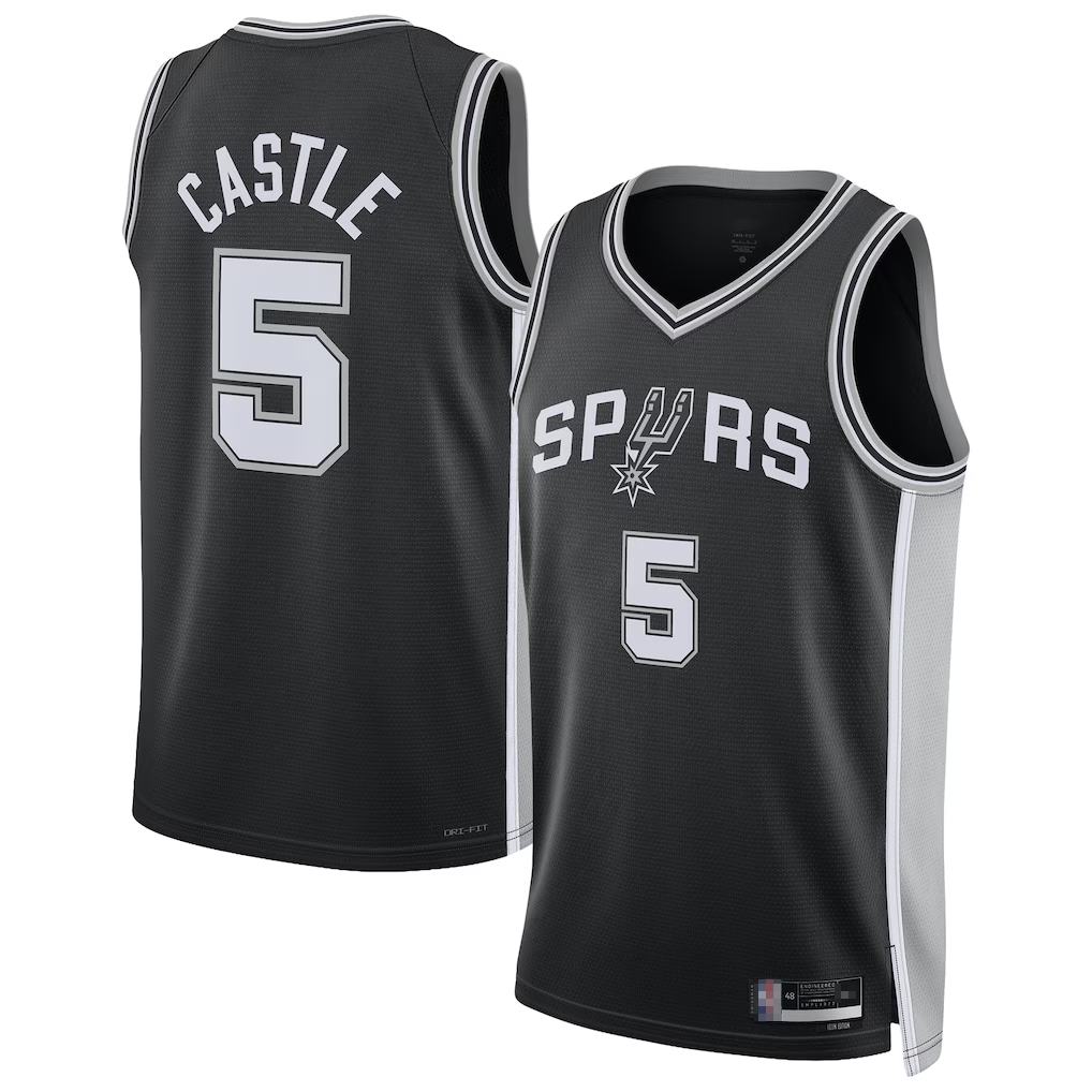 Rebec SA.Spurs #5 Stephon Castle Black Swingman Jerseys - Icon Edition