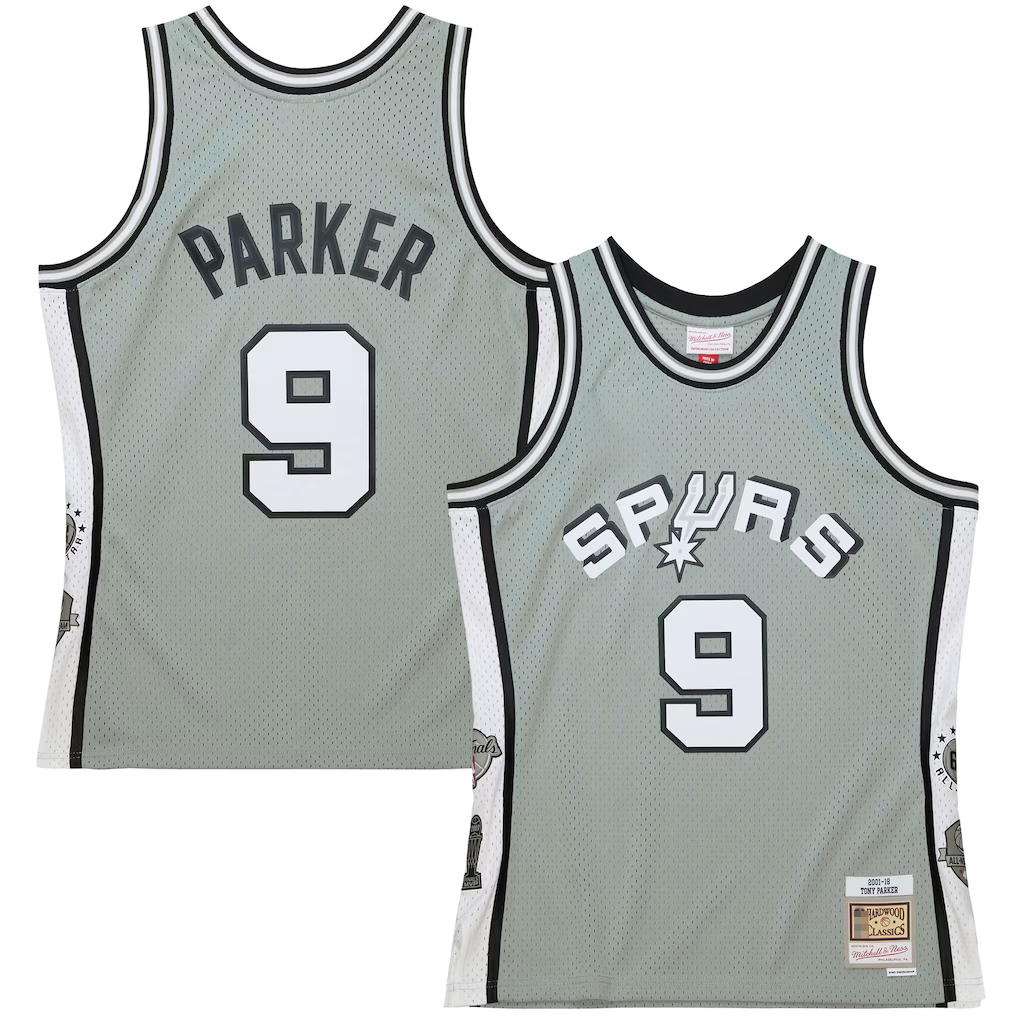 Rebec SA.Spurs #9 Tony Parker Mitchell & Ness Gray Hall of Fame Class of 2023 Throwback Swingman Jerseys