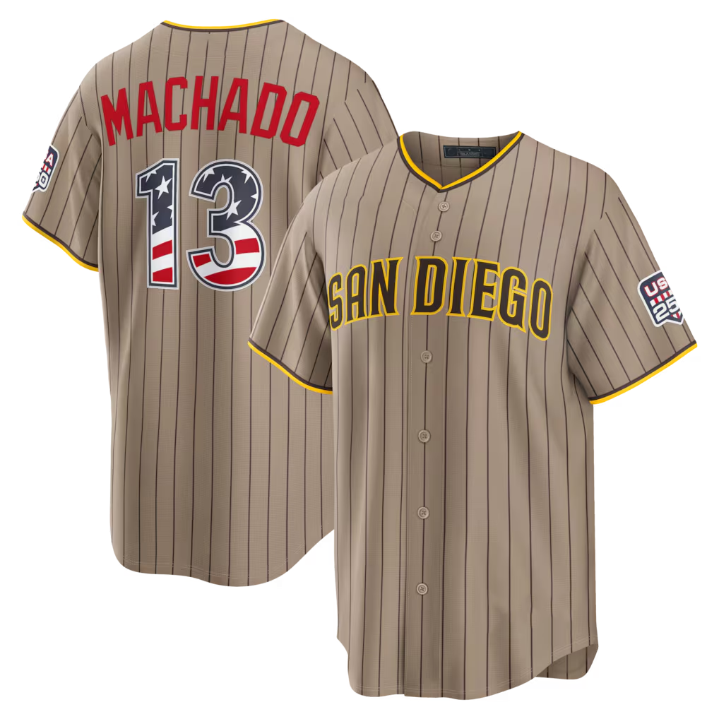 Rebec SD.Padres #13 Manny Machado Sand USA 250 Fourth of July Alternate Stadium Jersey