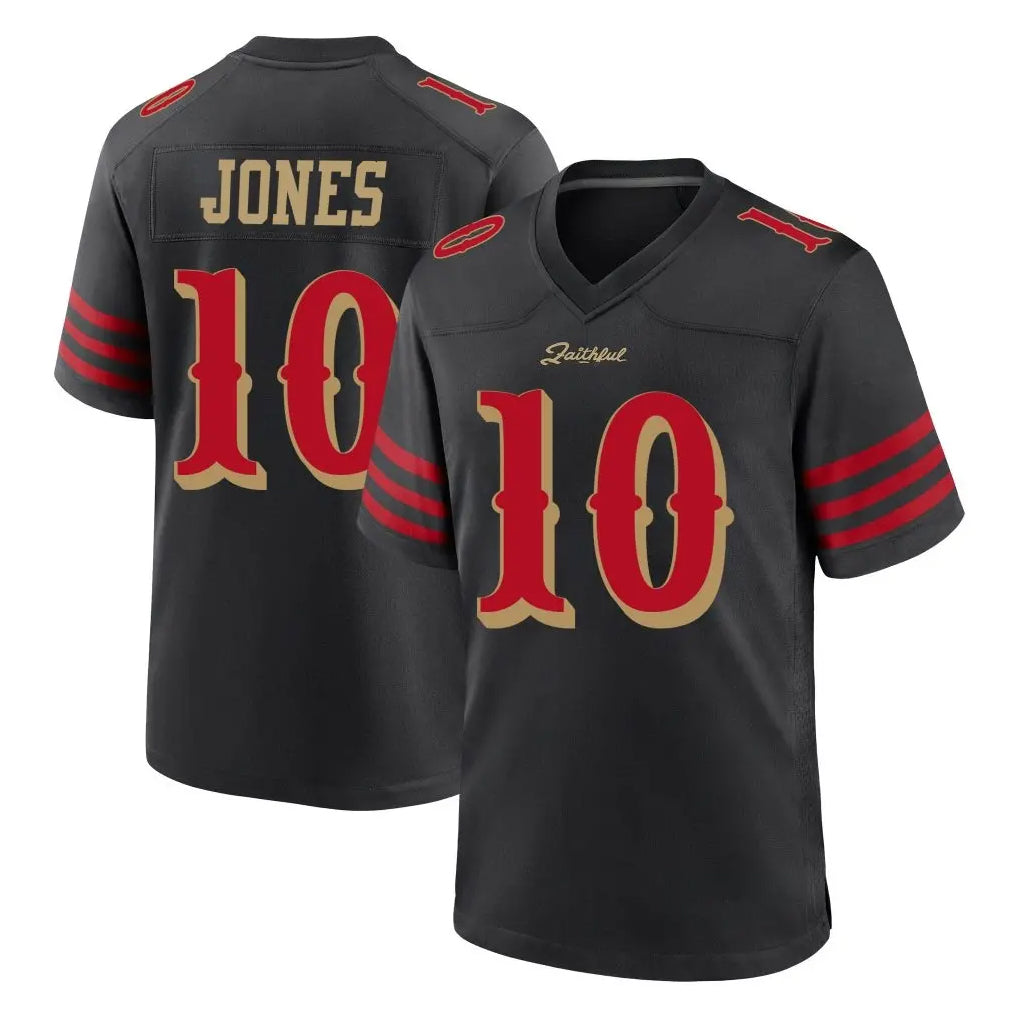Rebec SF.49ers #10 Mac Jones Player Black Rivalries Collection Home Game Stitched Jerseys