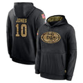 Rebec SF.49ers #10 Mac Jones Player Black Salute to Service Sideline Performance Pullover Hoodies Home Game Stitched Jerseys