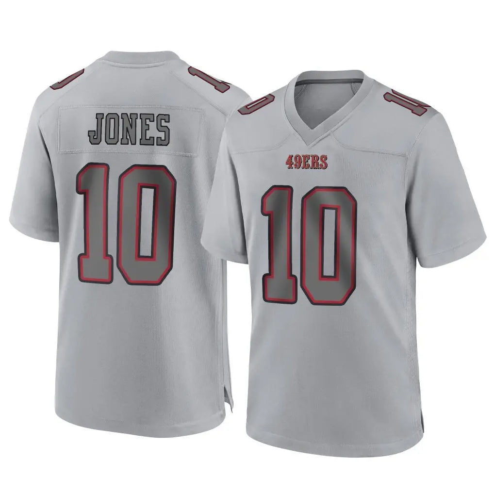 Rebec SF.49ers #10 Mac Jones Player Gray Atmosphere Fashion Home Game Stitched Jerseys