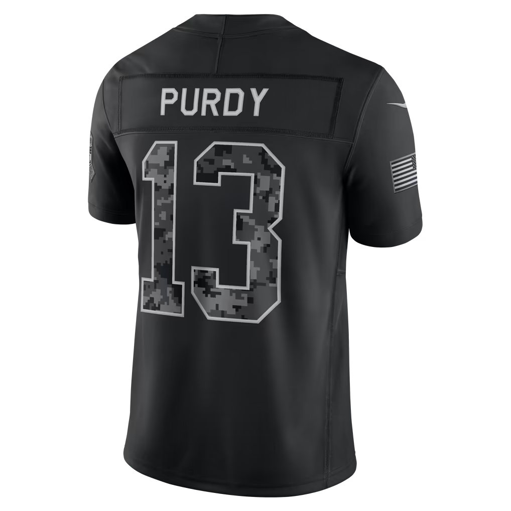 Rebec  SF. 49ers #13 Brock Purdy Black 2026 Salute to Service Stitched Limited Jersey