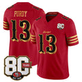 Rebec SF.49ers #13 Brock Purdy Red 80th Anniversary Patch Rivalries F.U.S.E. Vapor Limited Football Stitched Jersey