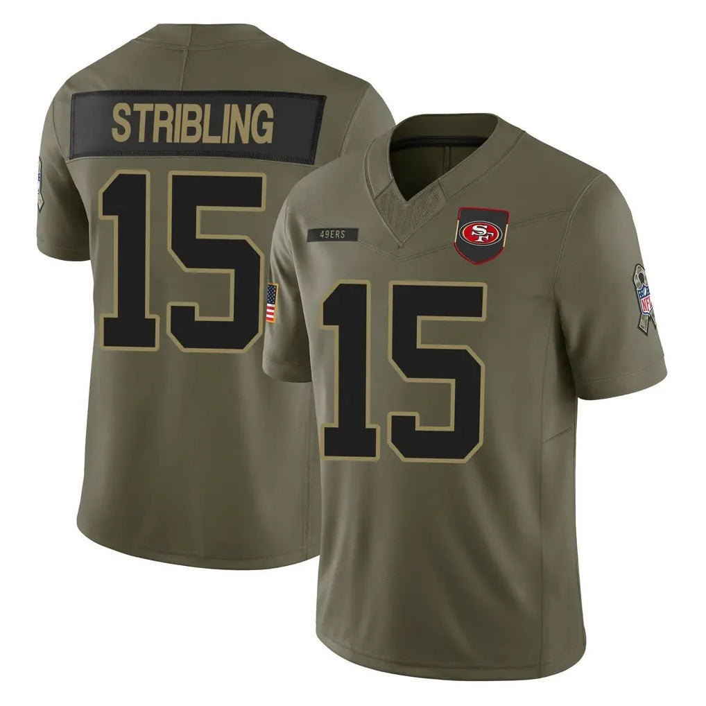 Rebec SF.49ers #15 De'Zhaun Stribling Player Olive 2025 Salute To Service Limited Home Game Stitched Jerseys