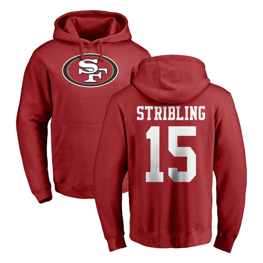 Rebec SF.49ers #15 De'Zhaun Stribling Player Red LOGO Pullover Hoodies Home Game Stitched Jerseys