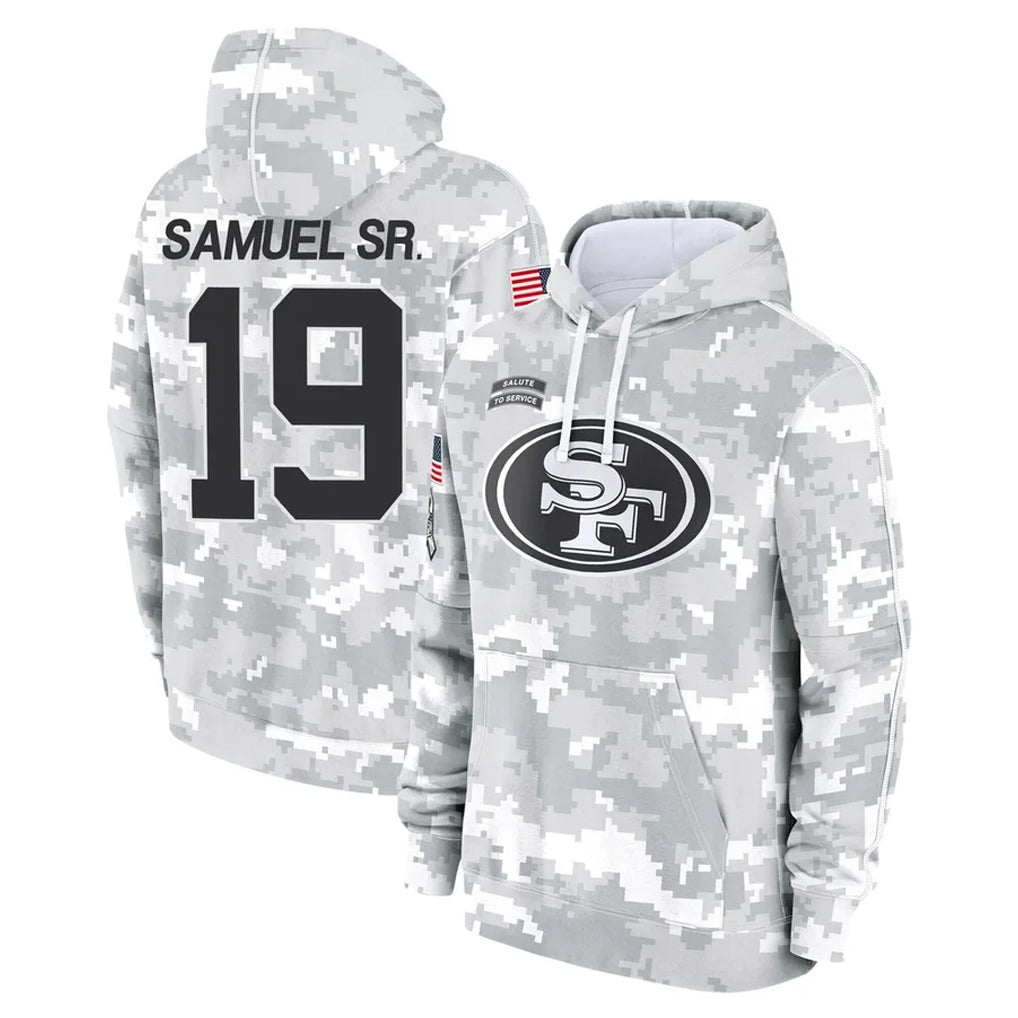 Rebec SF.49ers #19 Deebo Samuel Sr. Player Arctic Camo Limited Salute to Service Pullover Hoodies Game Stitched Jerseys