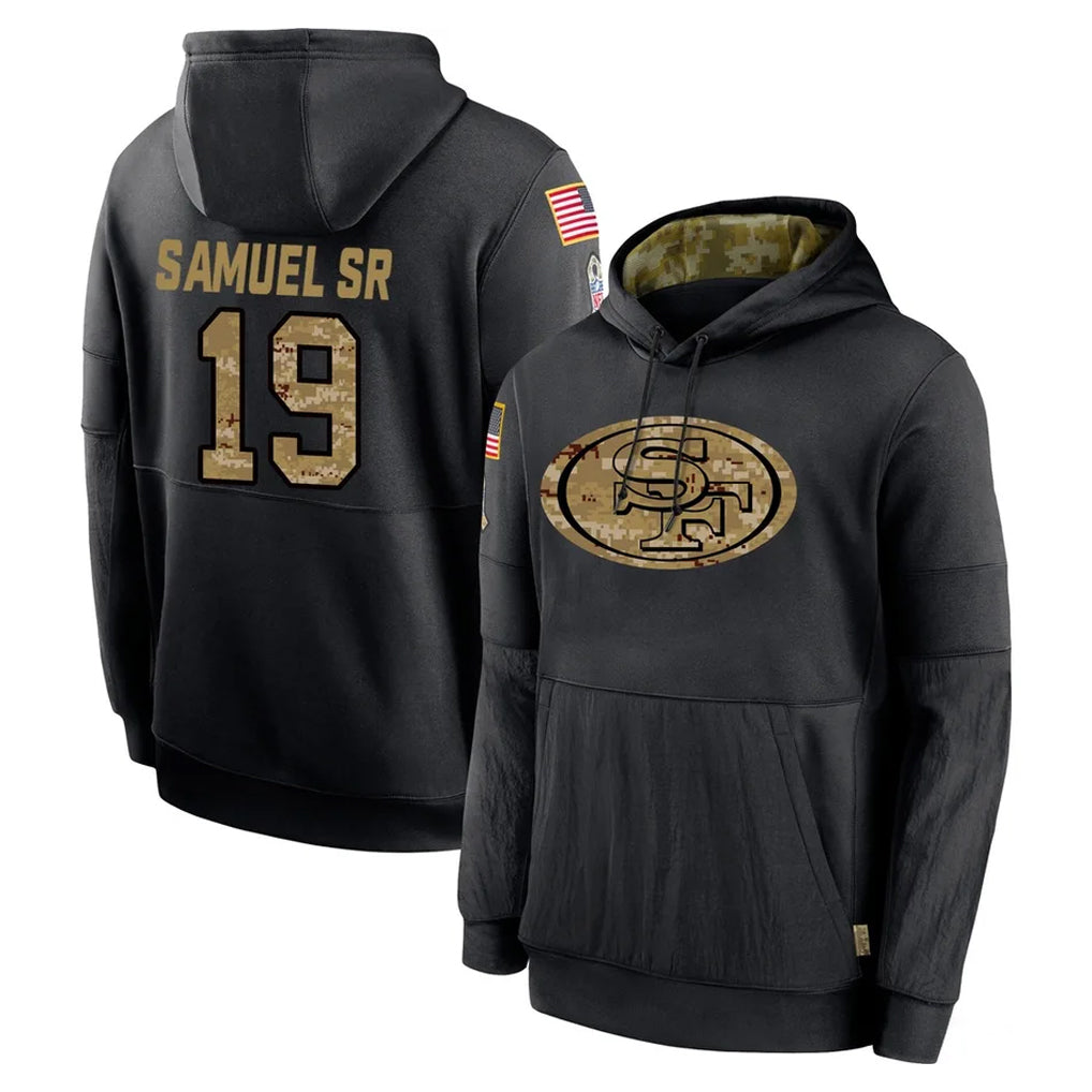 Rebec SF.49ers #19 Deebo Samuel Sr. Player Black Salute to Service Sideline Performance Pullover Hoodies Home Game Stitched Jerseys