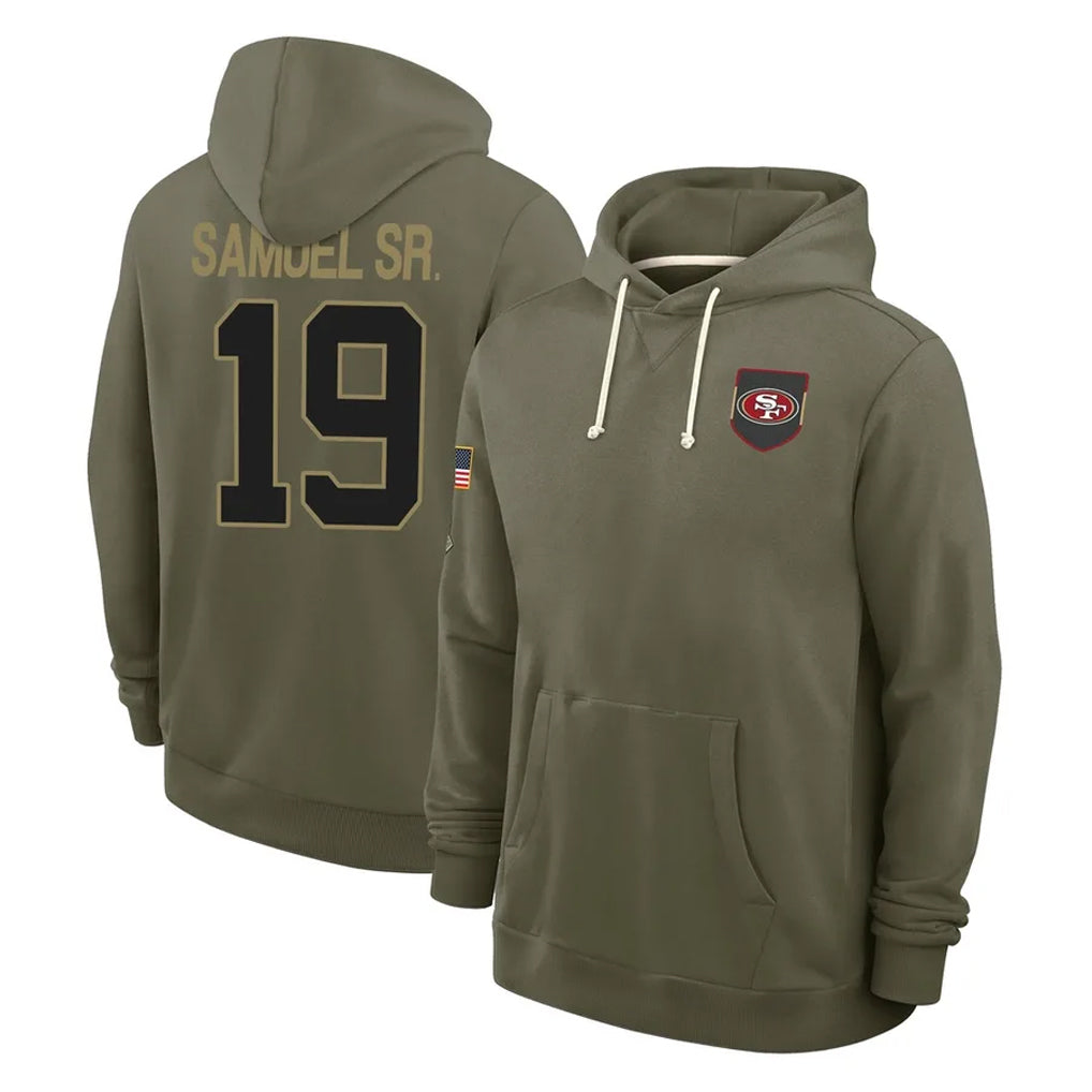 Rebec SF.49ers #19 Deebo Samuel Sr. Player Olive Salute to Service Pullover Hoodies Limited Stitched Jerseys