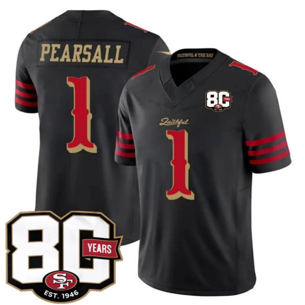 Rebec SF.49ers #1 Ricky Pearsall Black 80th Anniversary Patch Rivalries F.U.S.E. Vapor Limited Football Stitched Jersey