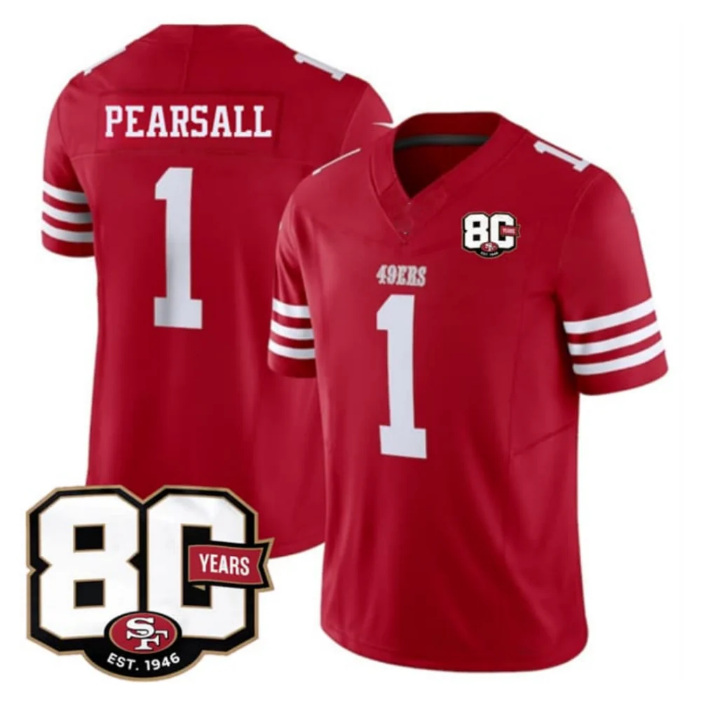 Rebec SF.49ers #1 Ricky Pearsall Red 80th Anniversary Patch 2026 F.U.S.E. Vapor Limited Football Stitched Jersey
