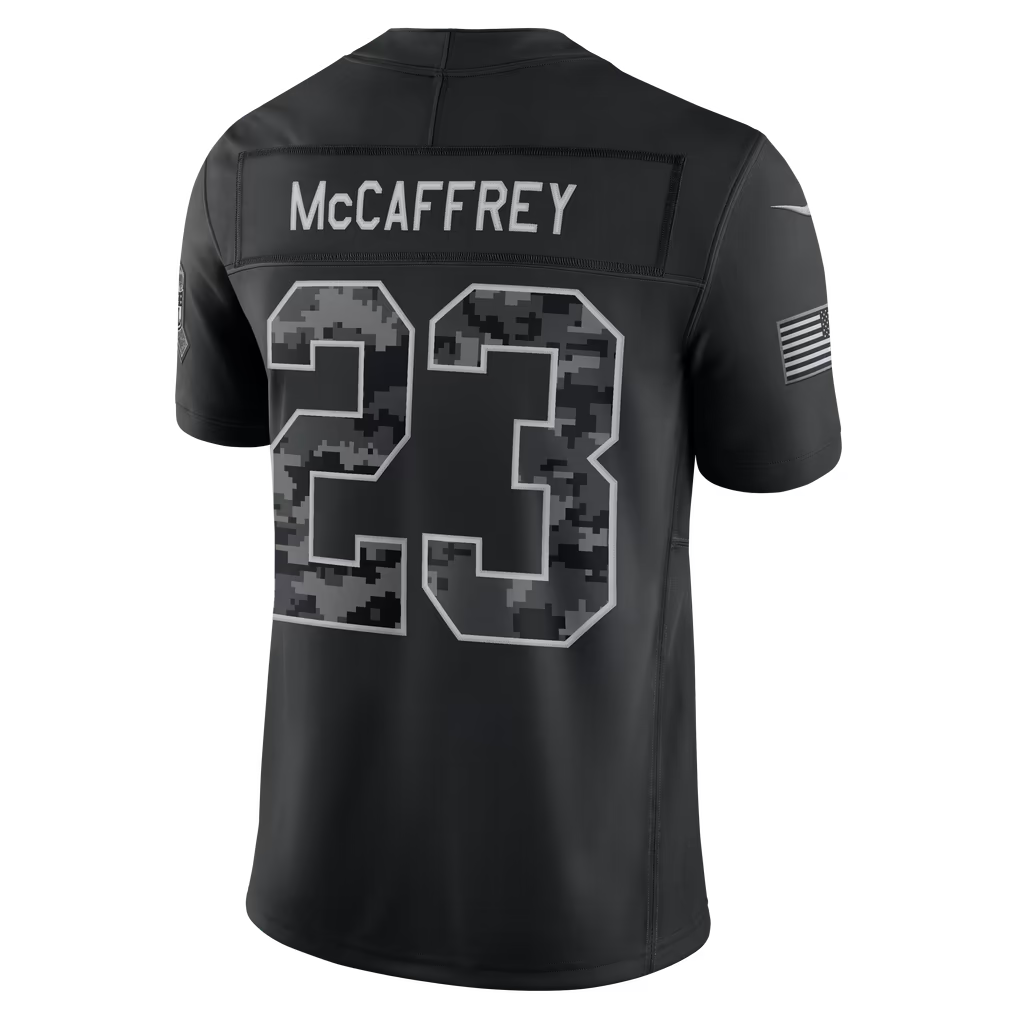 Rebec  SF. 49ers #23 Christian McCaffreyBlack 2026 Salute to Service Stitched Limited Jersey