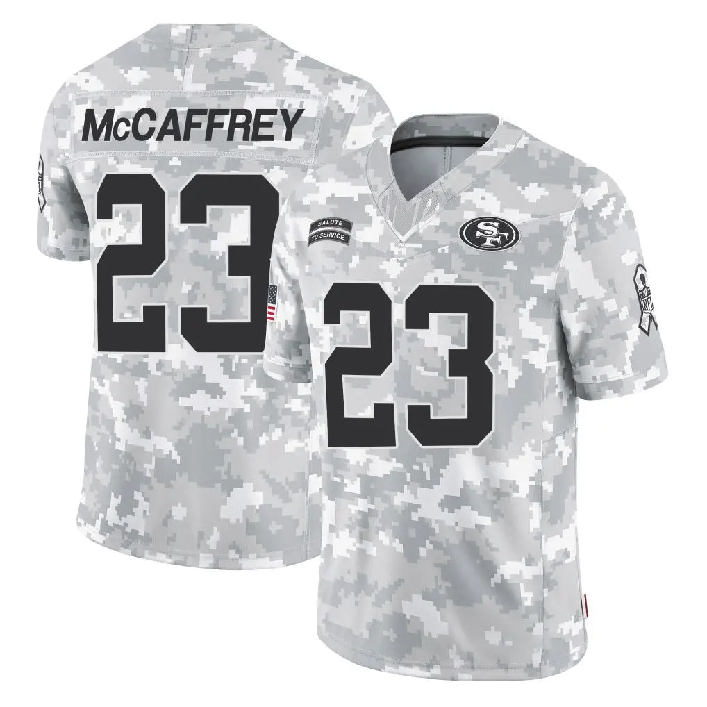Rebec SF.49ers #23 Christian McCaffrey Player Arctic Camo Limited Salute To Service Home Game Stitched Jerseys