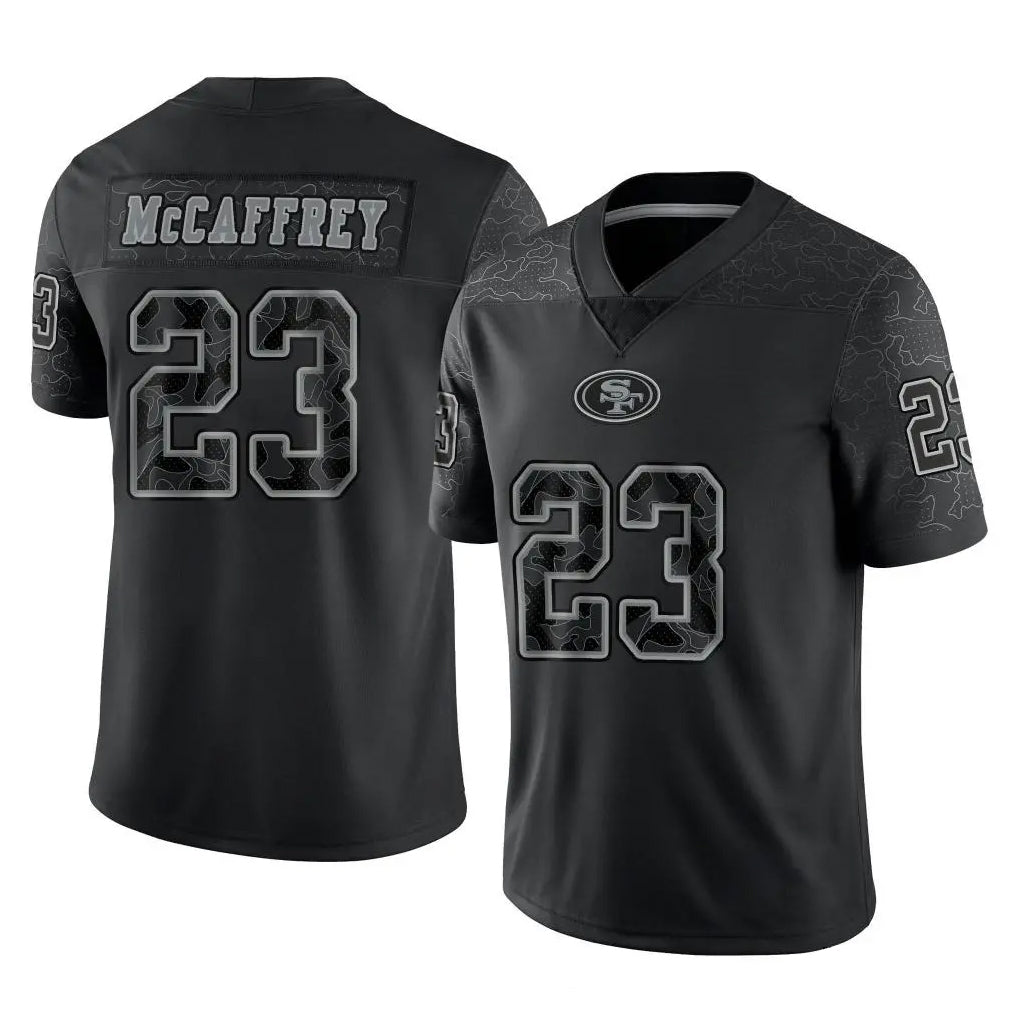 Rebec SF.49ers #23 Christian McCaffrey Player Black Limited Reflective Home Game Stitched Jerseys