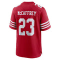 SF.49ers #23 Christian McCaffrey Scarlet Rebec 80th Anniversary Game Stitched Jerseys