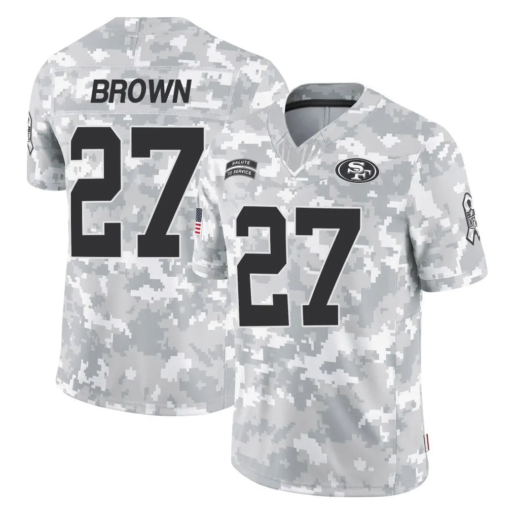 Rebec SF.49ers #27 Ji'Ayir Brown Player Arctic Camo Limited Salute To Service Home Game Stitched Jerseys
