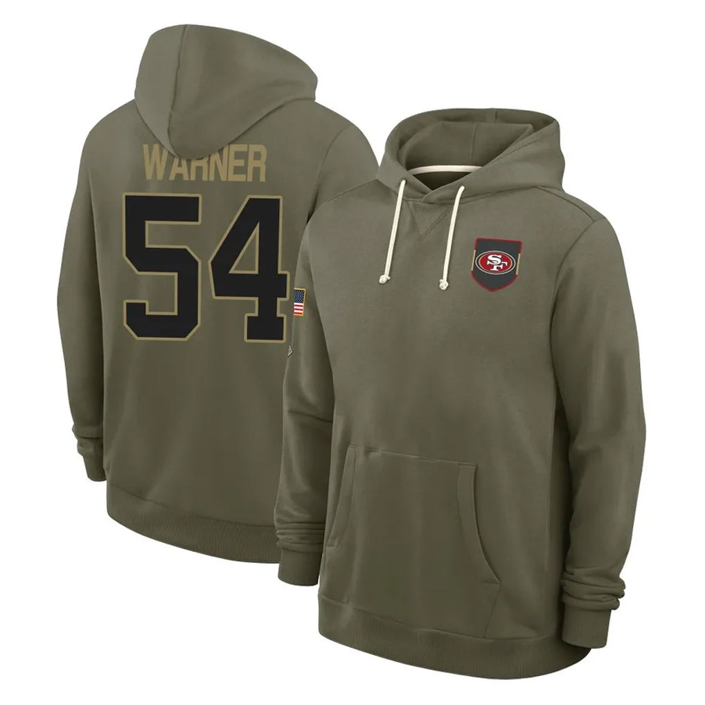 Rebec SF.49ers #54 Fred Warner Player Olive Salute to Service Pullover Hoodies Limited Stitched Jerseys
