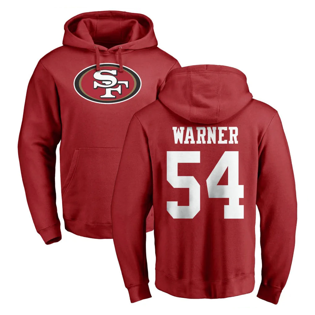 Rebec SF.49ers #54 Fred Warner Player Red LOGO Pullover Hoodies Home Game Stitched Jerseys