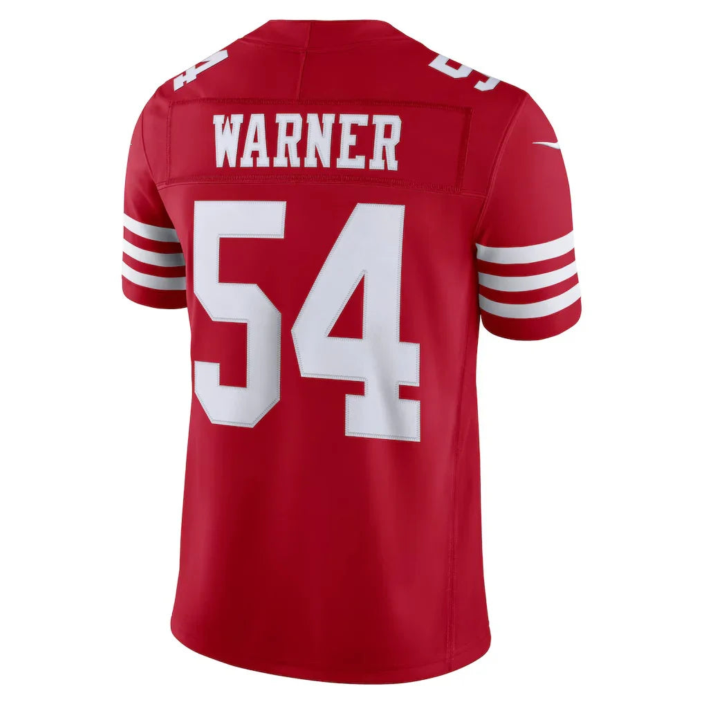 SF.49ers #54 Fred Warner Scarlet Team Rebec Vapor F.U.S.E. Stitched Limited Stitched Jerseys